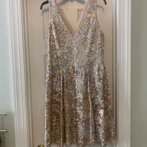 Badgley Mischka Gold Sequin Fit and Flare Mini Dress